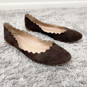 Chloe Suede Lauren Scalloped Ballet Flats